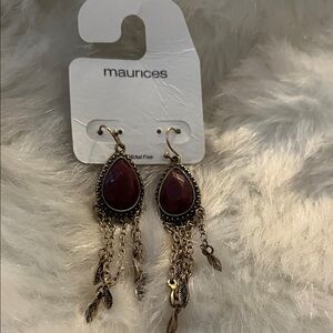 Maurices Burgundy and Gold Teardrop Earrings